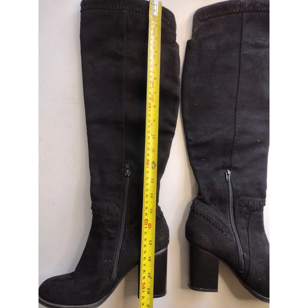 Black Suede Knee High Boots Chunky Heel Side‎ Zip Women Size 5.5